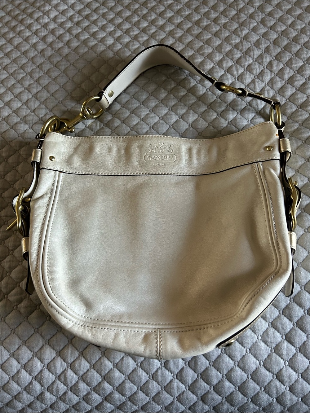 Coach Cream Leather Shoulder Bag with Gold Hardware